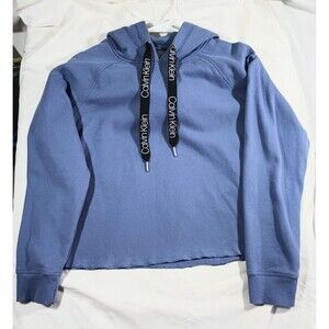 Calvin Klein Crop Top Hoodie Blue Women's Casual M/M Cozycore Dark Academia